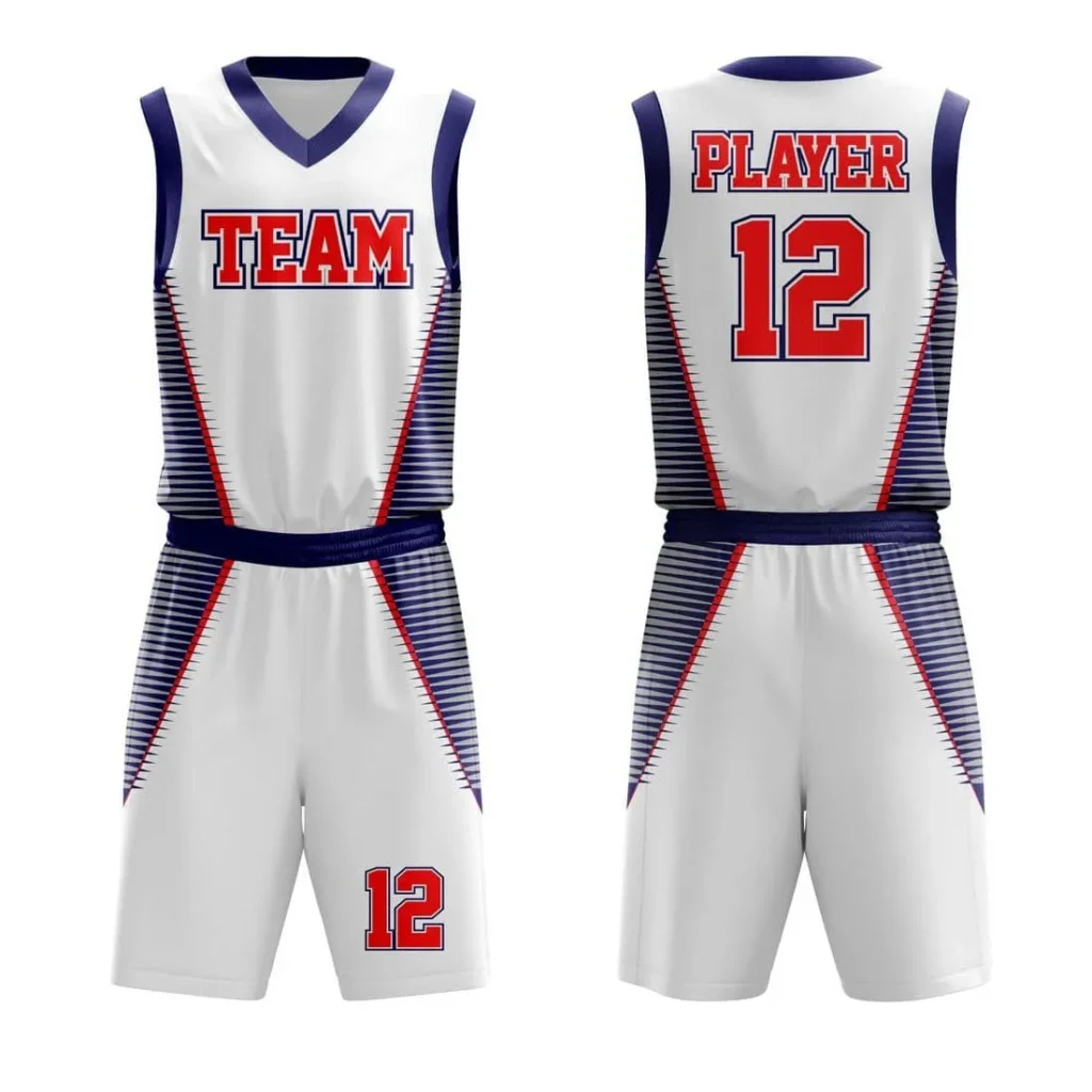 Classic Basketball Uniform with Red and Blue Stripes